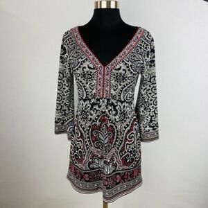 White House Black Market Black and Red Paisley Tunic